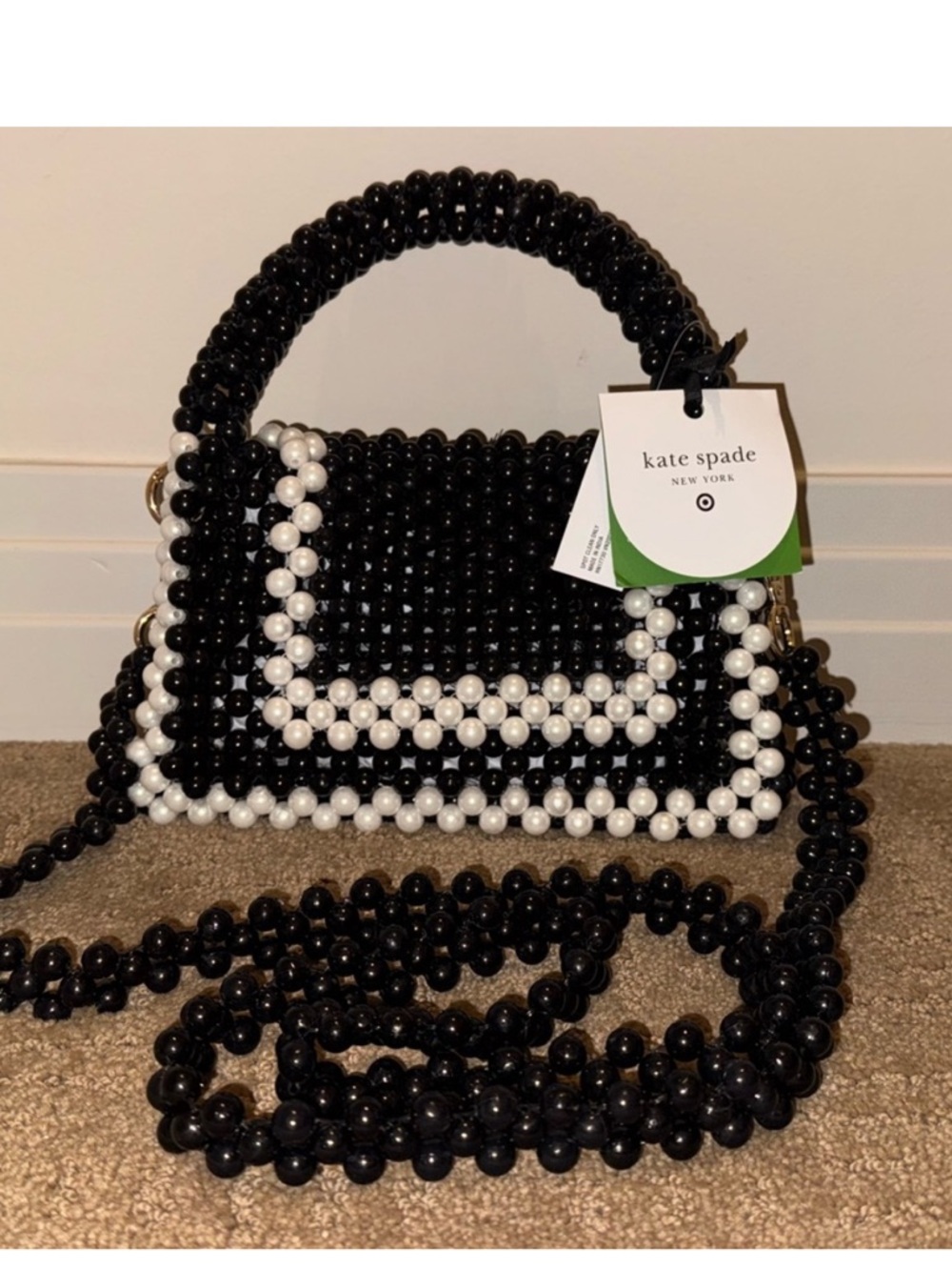 kate spade Black and White Beaded Mini Top-Handle Bag - Picture 2 of 5